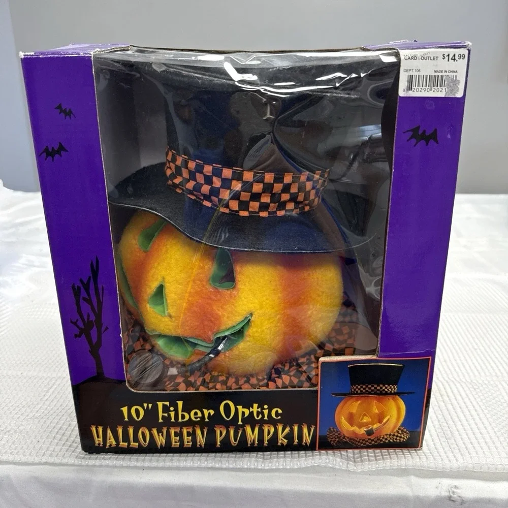 Vintage 2002 Fiber Optic Pumpkin Top Hat Halloween 10